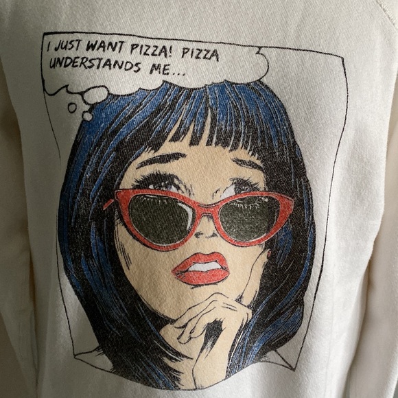 NWT Re/Done I Just Want Pizza Crewneck Sweater | Sweatshirt in Off White - Picture 9 of 12
